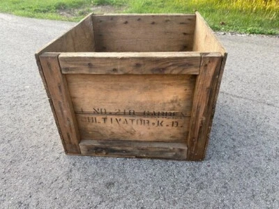 Antique Vintage Garden Cultivator Wheel Hoe Plow Wood Shipping Crate Box HUDSON - Image 1 of 4