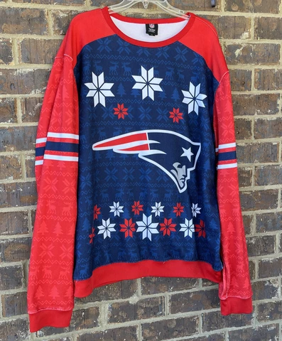 New England Patriots NFL Team Apparel Ugly Tacky Christmas Sweater Size XL Cover