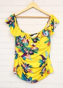 City Chic women's yellow floral ruffle swimsuit tank top plus size M - Picture 1 of 7