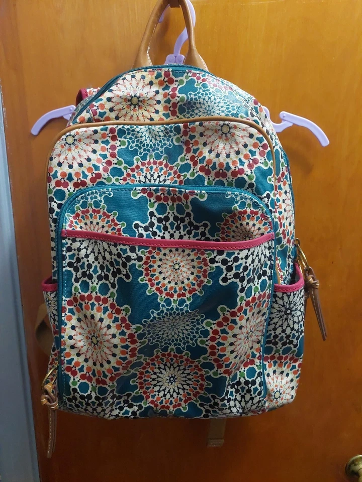 Mochila de lona recubierta con estampado floral colorido Fossil Fun usada tamaño mediano Foto 1 de 4