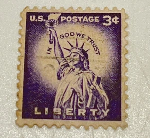 RARO SELLO POSTAL LIBERTAD EE. UU. DAMA PÚRPURA ESTATUA DE LA LIBERTAD 3 CENTAVOS - Imagen 1 de 2