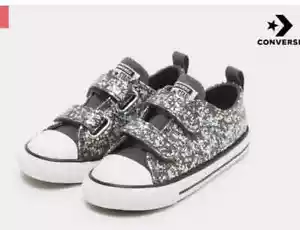 New Converse Infant CTAS 2V OX Black Silver Glitter Sneakers, Size 4 - Picture 1 of 7