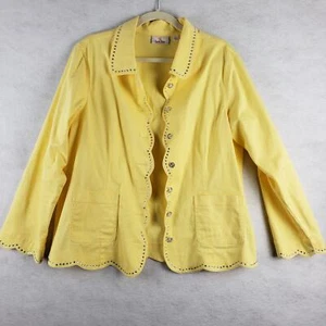 Quacker Factory Women's L Rhinestone Trim Scalloped Lightweight Jacket Yellow  - Picture 1 of 11