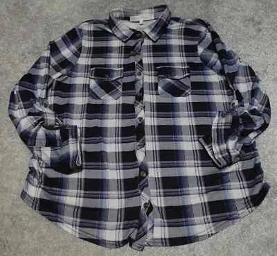 Eden & Olivia Shirt Top Women's Size XL Blue White Plaid Button Up Long Sleeve - Image 1 of 4