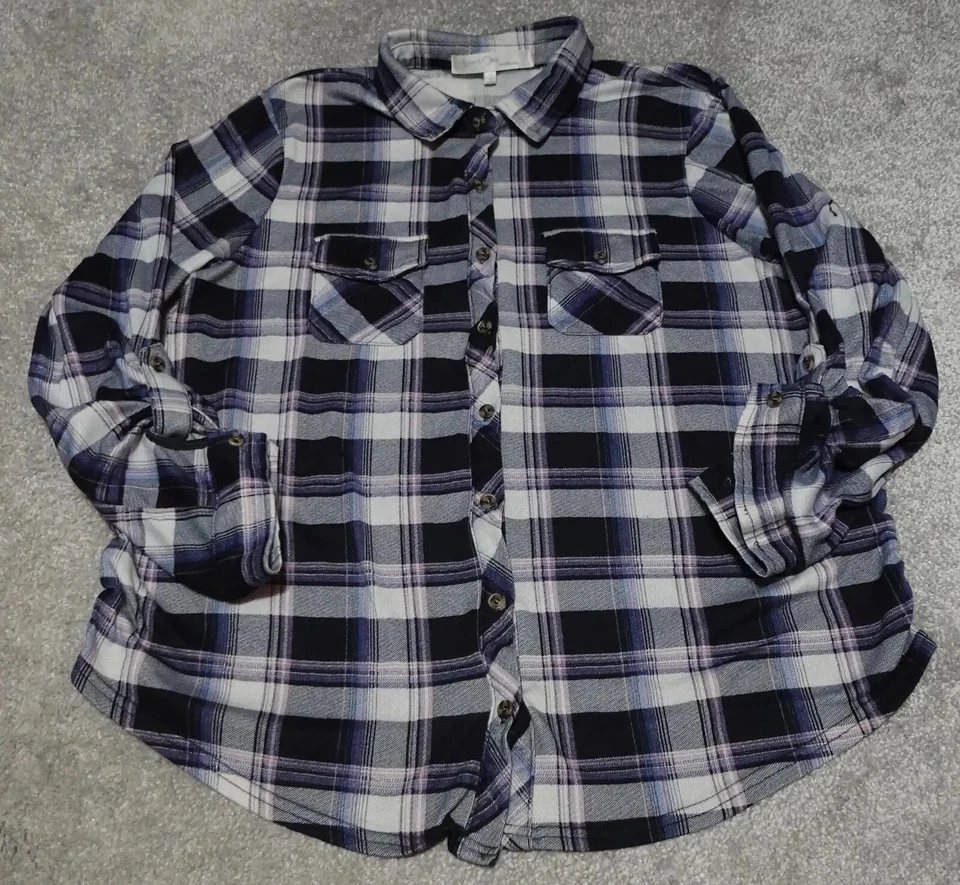 Eden & Olivia Shirt Top Women's Size XL Blue White Plaid Button Up Long Sleeve - Image 1 of 4