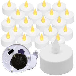 NEW 20 FLICKER AMBER LIGHT FLAMELESS LED TEALIGHT TEA CANDLES - Picture 1 of 3
