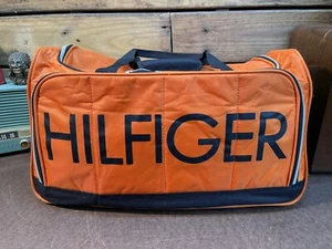 Rare Tommy Hilfiger Spellout Black and Orange Duffel Gym Bag 21 inches Long - Picture 1 of 17