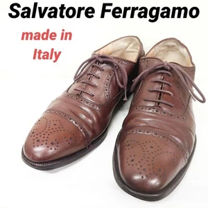 Salvatore Ferragamo Brown Leather Cap Toe Dress Shoes Made in Italy Size 10 - Picture 1 of 24