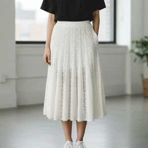 Zimmermann Wylie ausgestellter Strick Baumwolle Midi Rock Damen Größe 2 US 8 Elfenbein - Bild 1 von 10