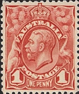 1913 Australia George V MNH Penny issue No WMK Single Year Large Perf Red Stamp - Picture 1 of 2
