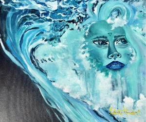 Acrylic Ocean Art Painting Of A Sea Goddess Original One Of A Kind - Picture 1 of 7