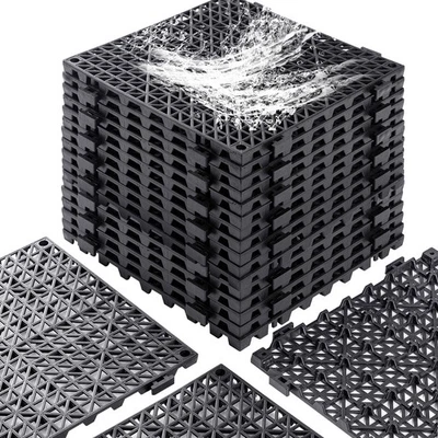 12” x 12” Drainage Interlocking Floor Tiles, 12 Pack Non-Slip Pool Deck Drain... - Image 1 of 4