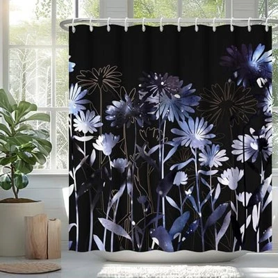  Cortina de Ducha Floral Negra Chic Púrpura 72"W x 72"L (Pack de 1) Negro Púrpura Foto 1 de 4