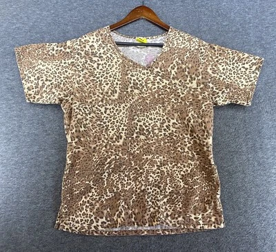 Scrub Star Woman’s Size Small Short Sleeve Medical Animal Print Brown Scrub Top - Image 1 of 4