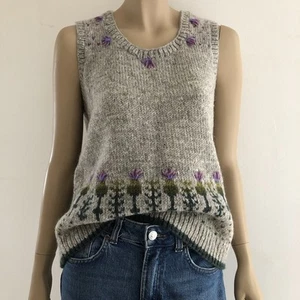 Pachamama Wool Fairisle Rustic Knit Tank Top Vest Jumper Sweater • L - Picture 1 of 13