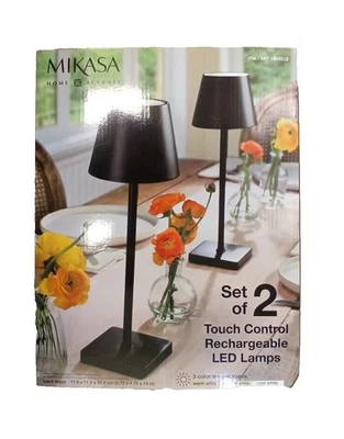 Mikasa 14-inch LED Lamps Set of 2 Black | Rechargeable Touch Control - Image 1 of 2