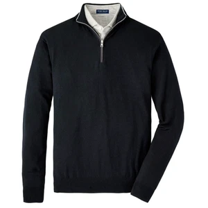 Peter Millar Excursionist Flex 1/4 Zip Pullover L Black Merino Wool MF24XS03 - Picture 1 of 9