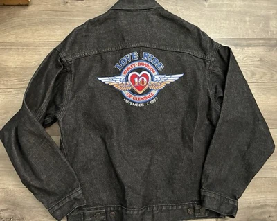 Vintage Harley-Davidson Denim Jacket Love Ride 10 Glendale California 1993 Vtg - Image 1 of 4