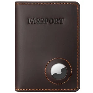 Passport Holder with Airtag Slot, Full Grain Leather Mens Air tag Passort Tra... - Picture 1 of 8