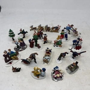 20 Vintage Christmas Ceramic Village Character Mini Figurines Ice Skaters Santa - Picture 1 of 13