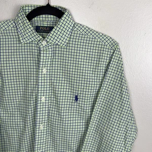 Polo Ralph Lauren Abotonado Para Hombre Talla Pequeña Verde Azul Cuadros Guinga Manga Larga - Imagen 1 de 5