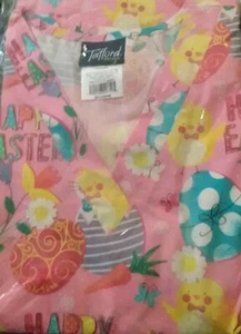 Tafford Scrub Top Plus Size 2X Happy Easter Bunny Cotton - Picture 1 of 4