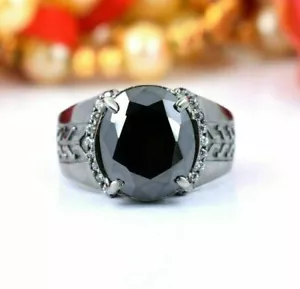 8 Ct Black Diamond Men's Ring Oval Shape In Black Rhodium Finish AAA Certified ! - Picture 1 of 7