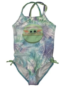 Star Wars Girls Blue Tie Dye Baby Yoda 1pc Mandalorian Swimming Bathing Suit - Picture 1 of 2