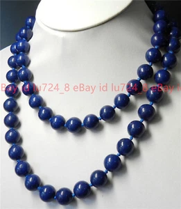 Long 36'' Natural 8mm Dark Blue Egyptian Lapis Lazuli Round Gems Beads Necklace - Picture 1 of 12
