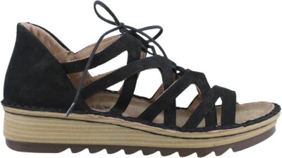 Sandália feminina NAOT calçado Yarrow com cadarço veludo preto nobuck 4-4,5 M EUA - Imagem 1 de 4