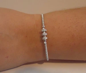 ITALIAN MADE OPEN BANGLE W/ ACCENTS / 18K WHITE GOLD OVER 925 STERLING SILVER - Picture 1 of 8