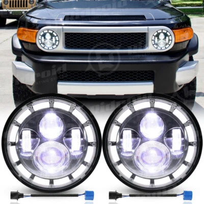 Par de faros LED redondos de 7"" pulgadas para FJ Cruiser 2007-2014 haz alto/bajo halo DRL Foto 1 de 4