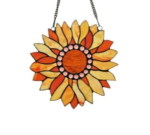 Panel Ventana Redondo Floral Sundance Girasol Estilo Tiffany PAR de Vidrieras - Imagen 1 de 6