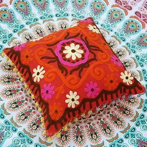 16" Decorative Suzani Pillow/Cushion Covers Embroidered Christmas Indian Square - Picture 1 of 6