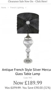 Antique French Style Silver Glass Table Lamp (No Lamp Shade) RRP £279.99 - Picture 1 of 4