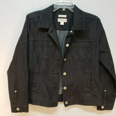 Christopher & Banks Jacket Women's P/MJean Denim Dark Blue / Beaded Accents   - Image 1 of 4