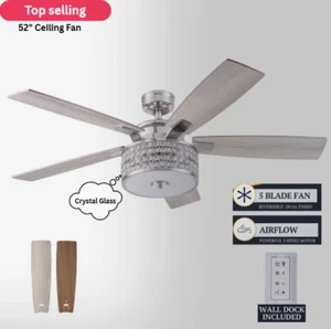 Prominence Home Lanissa 52" Crystal Glass Chandelier Ceiling Fan - Picture 1 of 6
