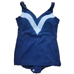 1980s Navy Blue & White Robby Len Swimfashions One-Piece Bathing Suit Size 22