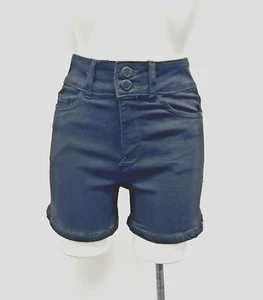 Pantaloncini denim elasticizzato vita alta doppio bottone Ex New Look taglie 6 8 10 12 14 16 - Foto 1 di 6