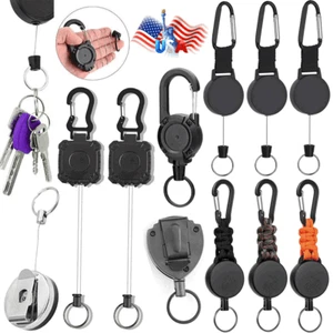 Retractable Reel Clip Badge Holder ID Card Key Ring Carabiner Keychain Name Tag - Picture 1 of 46