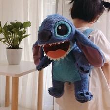 NEW Lilo & Stitch Disney Plush Stitch Backpack Blue Bag Open Mouth Gift 38cm