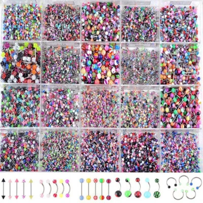105 Pieces/Set Body Jewelry Piercing Eyebrow Navel Belly Tongue Lip Bar Ring - Image 1 of 4