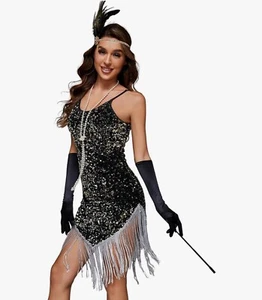 NEU Pixiemain Flapper Kleid Pailletten Medium Halloween Kostüm Party 1920er Jahre - Bild 1 von 7