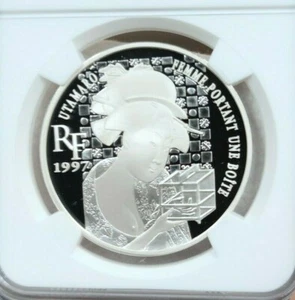 1997 FRANCE SILVER 1.5 EURO UTAMARO WOMAN CARRYING BOX NGC PF 69 ULTRA CAMEO  - Picture 1 of 4