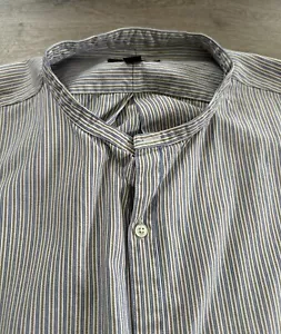 J Peterman Shirt Mens XL Pinstriped Long Sleeve Band Poet Collarless Victorian - Picture 1 of 7
