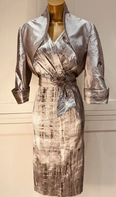 John Charles UK16 Platinum Halter Neck Embellished Stretch Fitted Dress & Bolero - Image 1 of 4