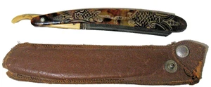 Antigua maquinilla de afeitar recta de perfección con mango ornamentado con funda de cuero como está - Imagen 1 de 20