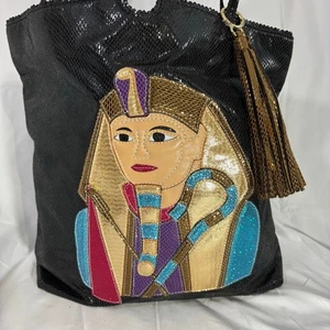 Sharif Designs NWT Egyptian Pharaoh Patchwork Tote Bag Gold Tassel Statement - Picture 1 of 7