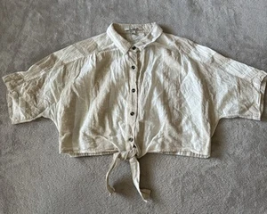 Miss Selfie Women's Large Crop Top Short Sleeve Tie Front Elastic Back Shirt - Picture 1 of 6