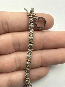Ross Simons Sterling Silver Gold Vermeil Tennis Circle Charm Bracelet 7.5" - 10g - Picture 1 of 8